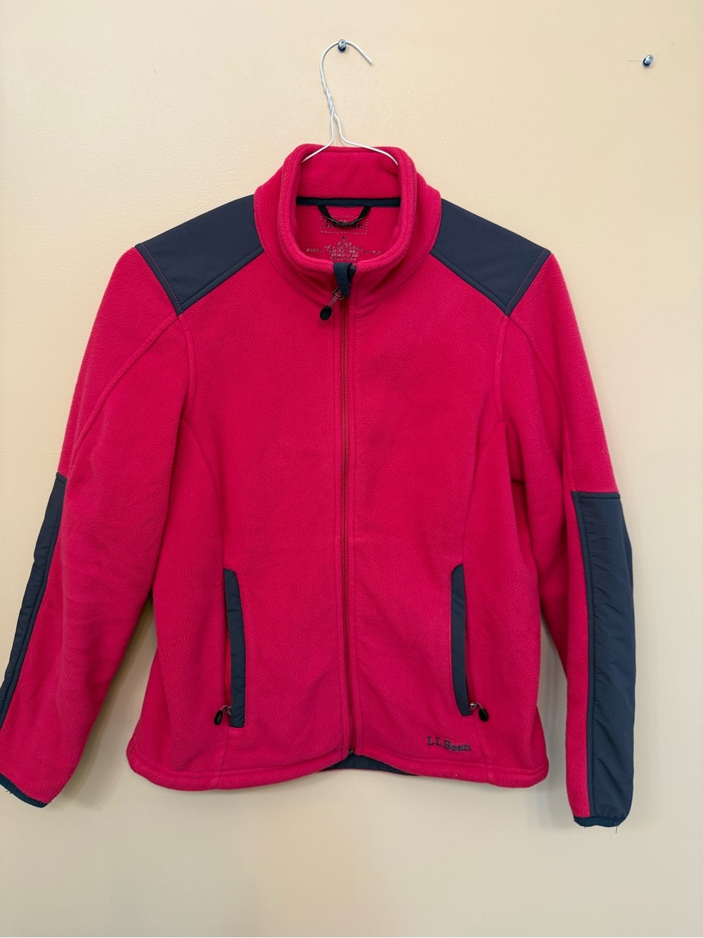 L.L. Bean Kids Red Fleece Jacket with Navy Contrast Panels